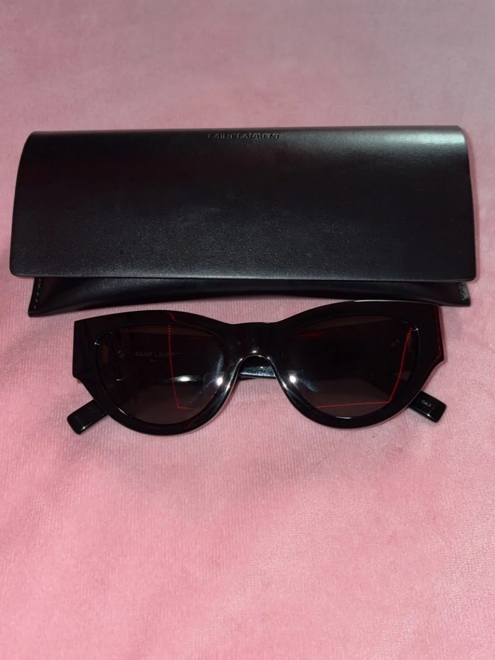 Saint Laurent Black Oval Sunglasses with YSL Logo Temples